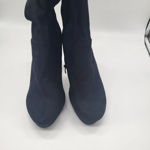 TORRID Womens 9 Wide Black Stretch Platform Over Knee Boot Faux Suede Goth Laces - Picture 11 of 14